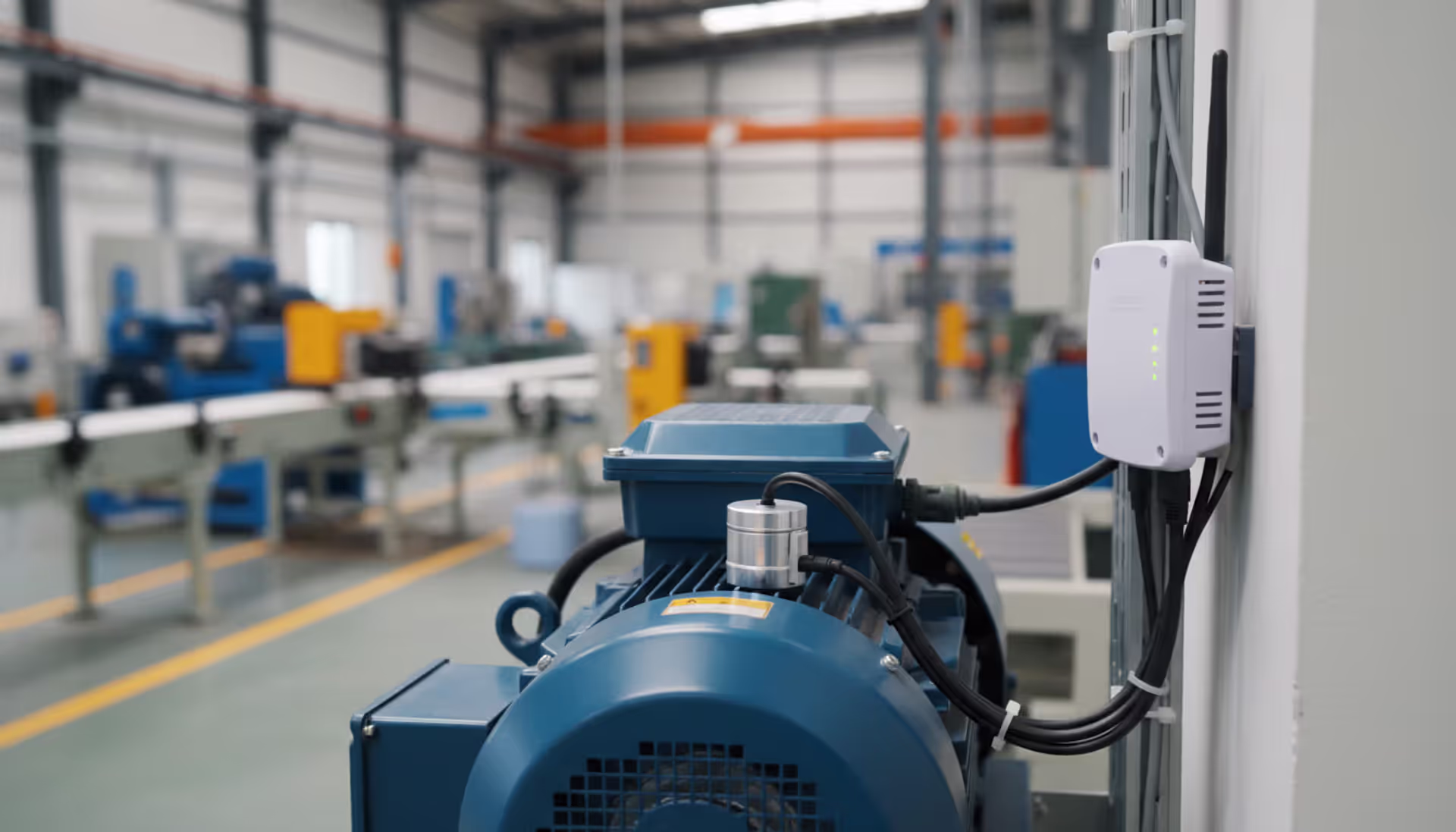 Modern remote monitoring control center with multiple screens displaying real-time equipment dashboards, status indicators, and performance graphs